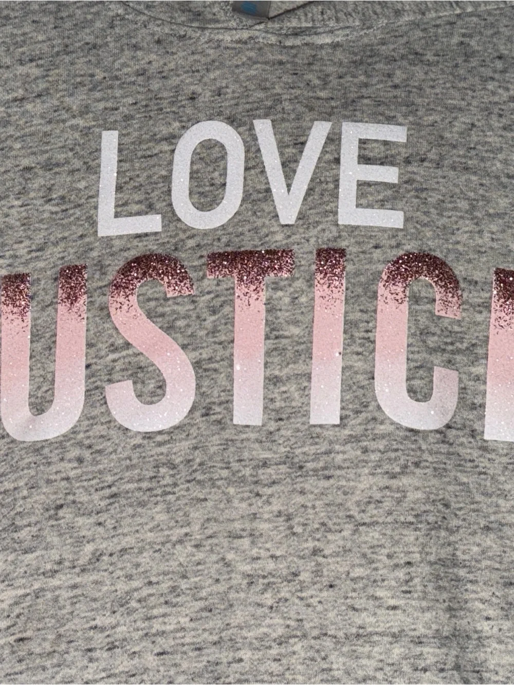 Justice Girls 8/10 Gray Love Justice Graphic Hoodie Pink Glitter